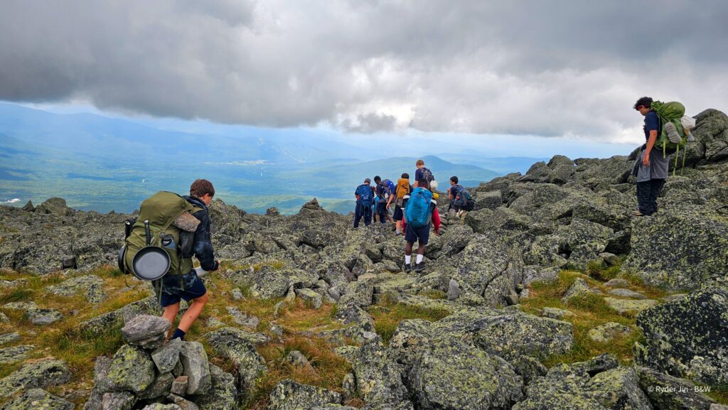 Camp Mowglis boys on a hiking and canoe trip in New Hampshire