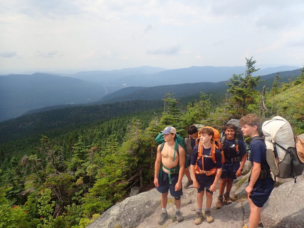 Camp Mowglis boys on a hiking and canoe trip in New Hampshire