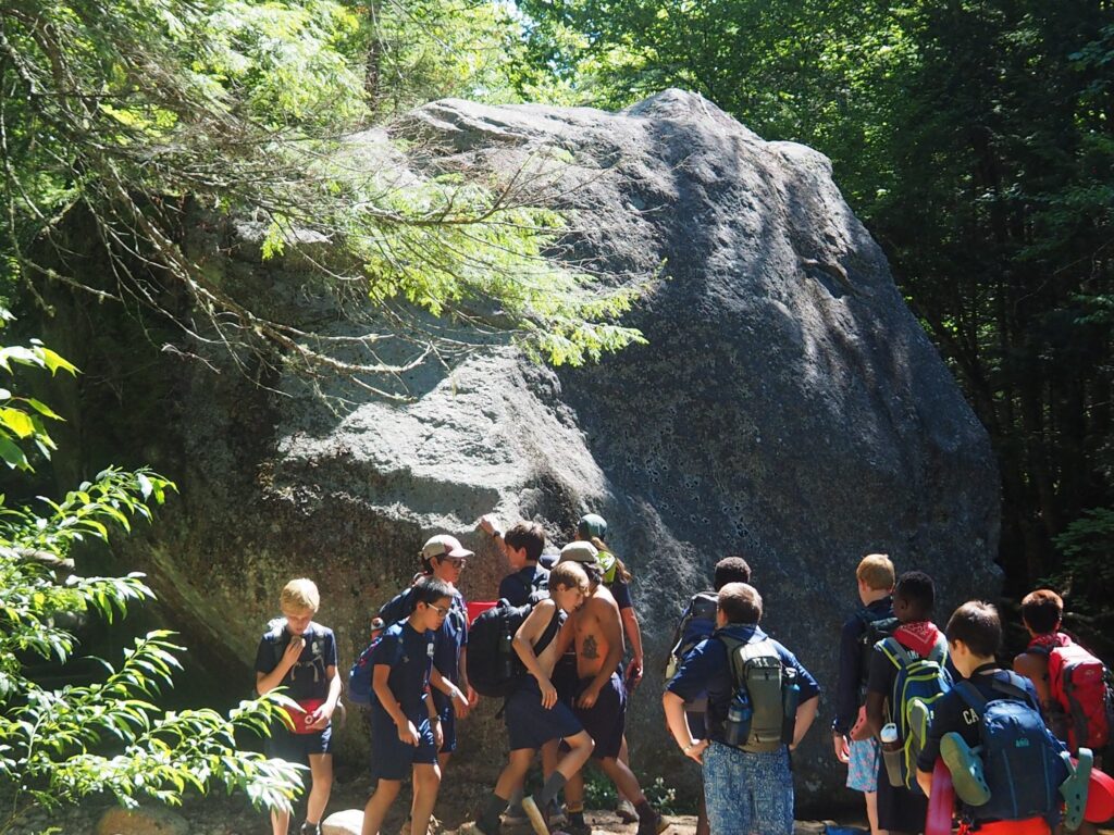 Camp Mowglis boys on a hiking and canoe trip in New Hampshire