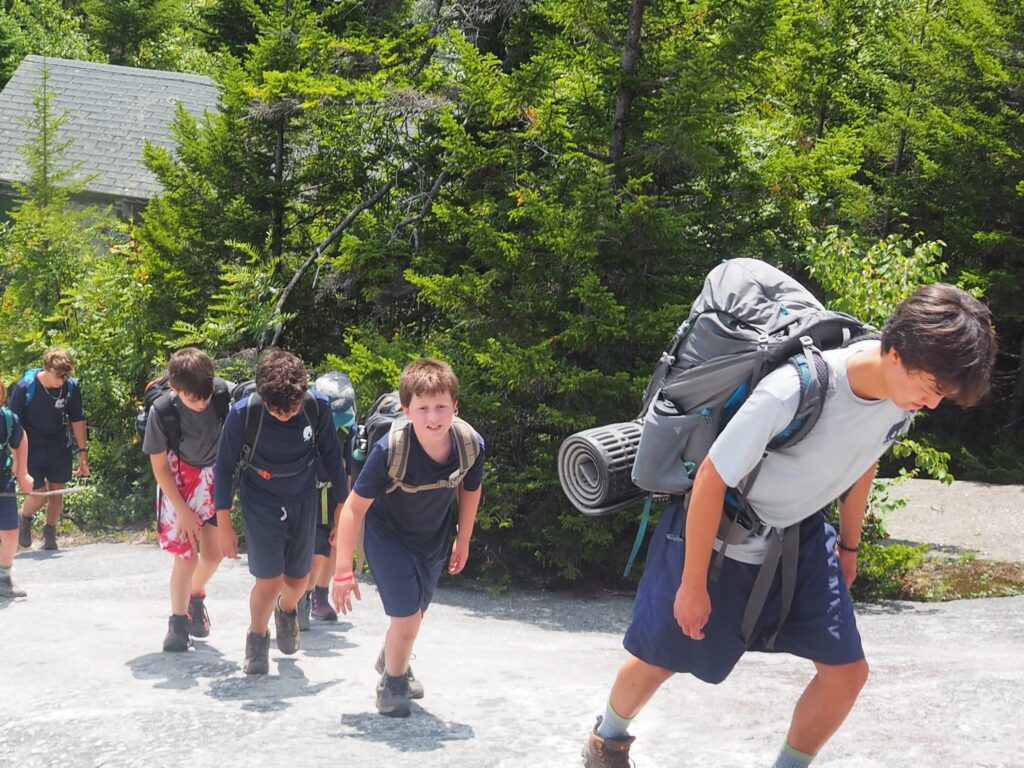 Camp Mowglis boys on a hiking and canoe trip in New Hampshire