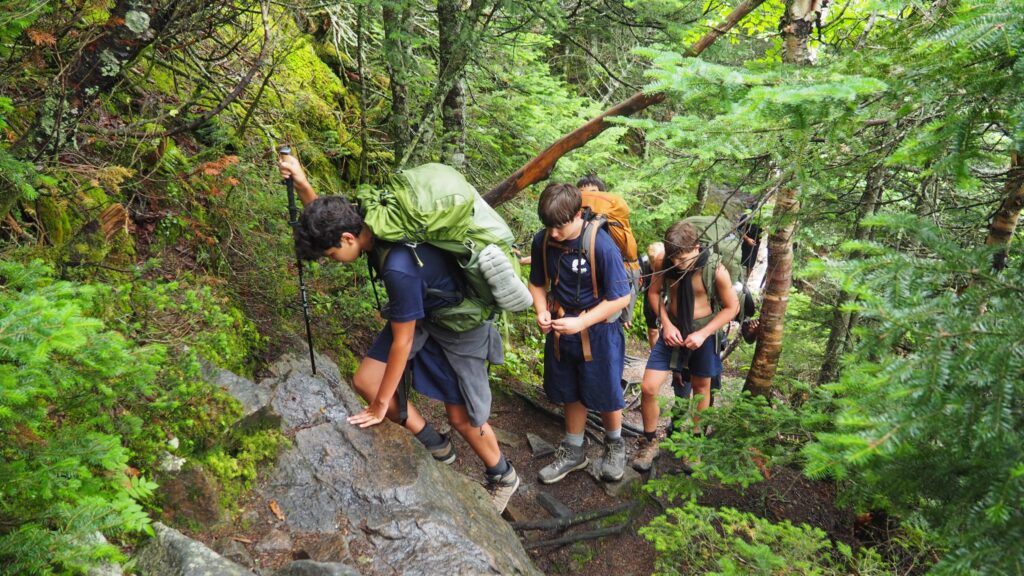 Camp Mowglis boys on a hiking and canoe trip in New Hampshire