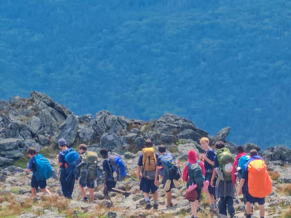 Camp Mowglis boys on a hiking and canoe trip in New Hampshire